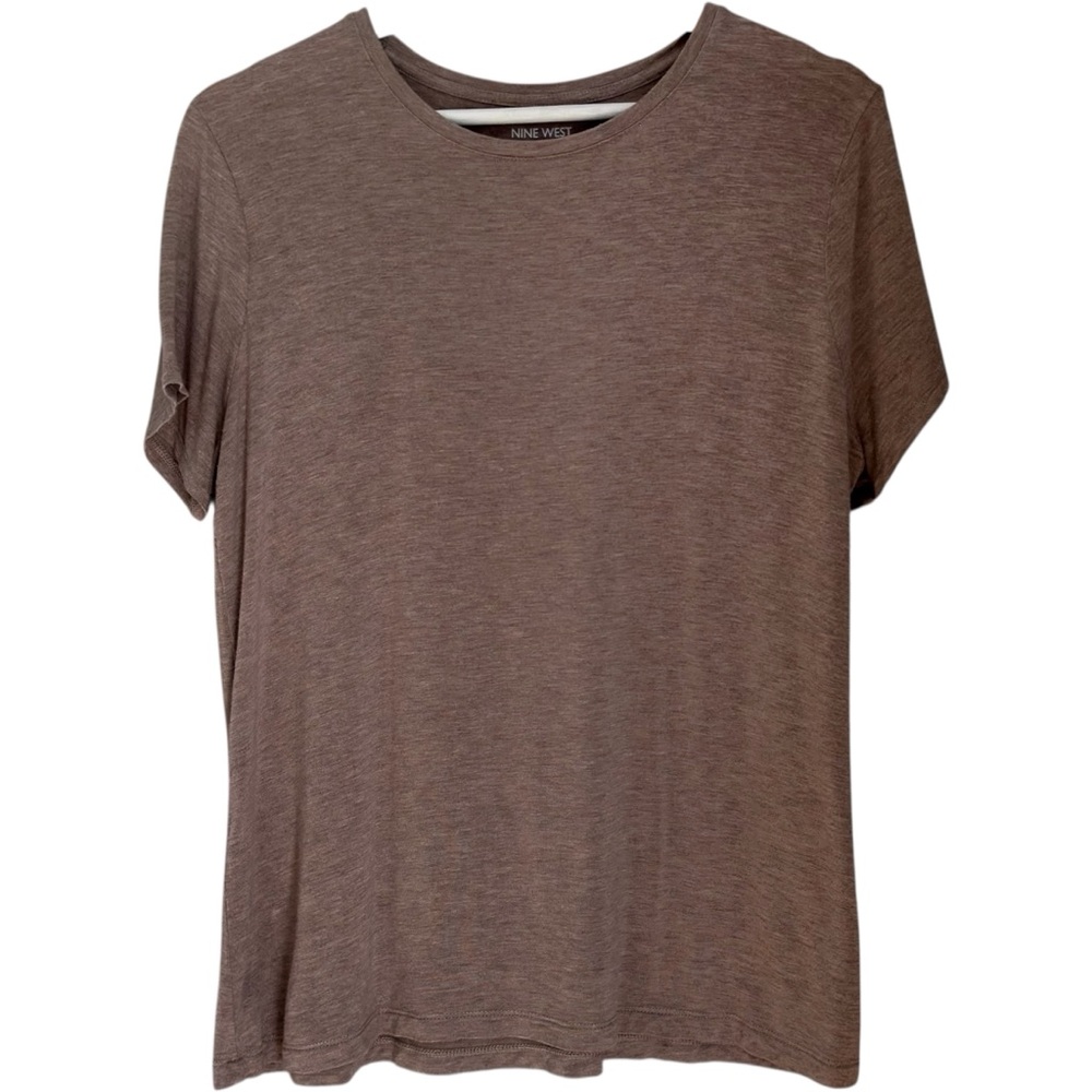 Beige Brown Soft Spun Short Sleeve Basic Crewneck Tee Womens Large Nine West Top